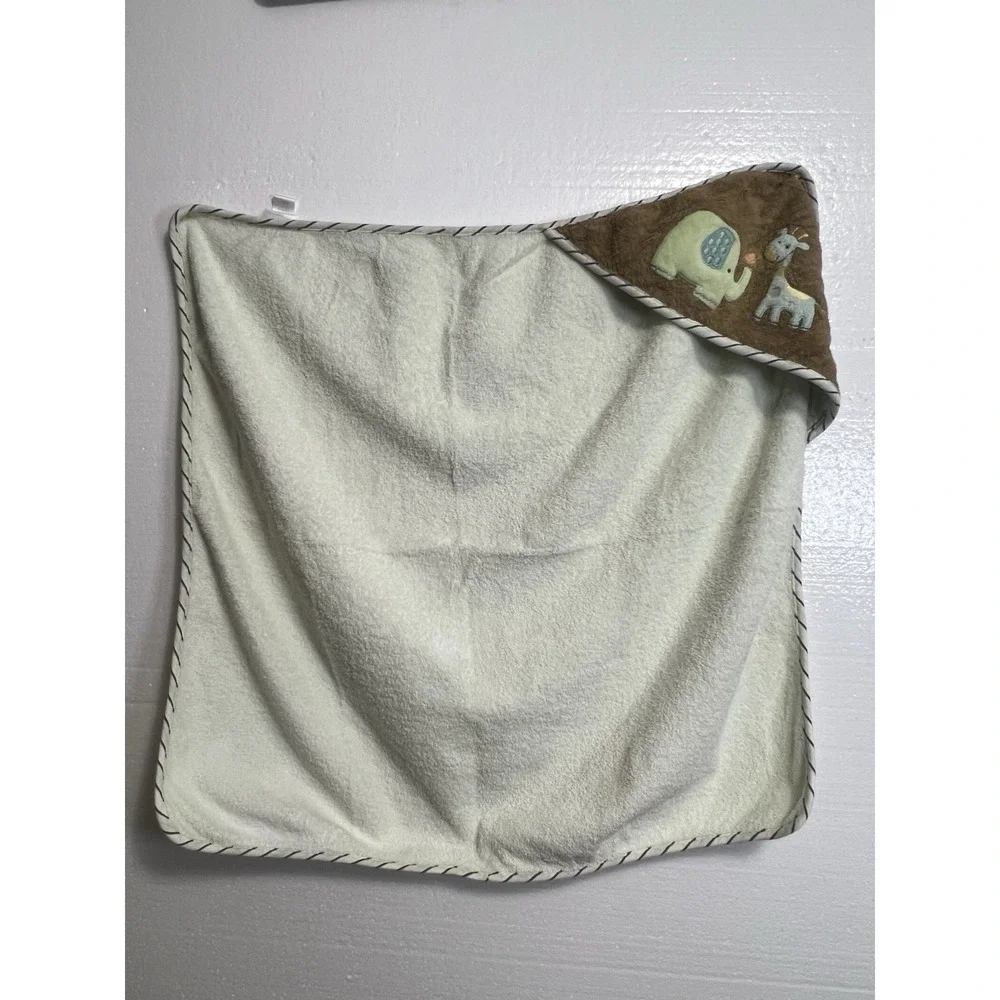 First Moments Hooded Terry Cloth Baby Bath Towel Cotton Green Safari Animal